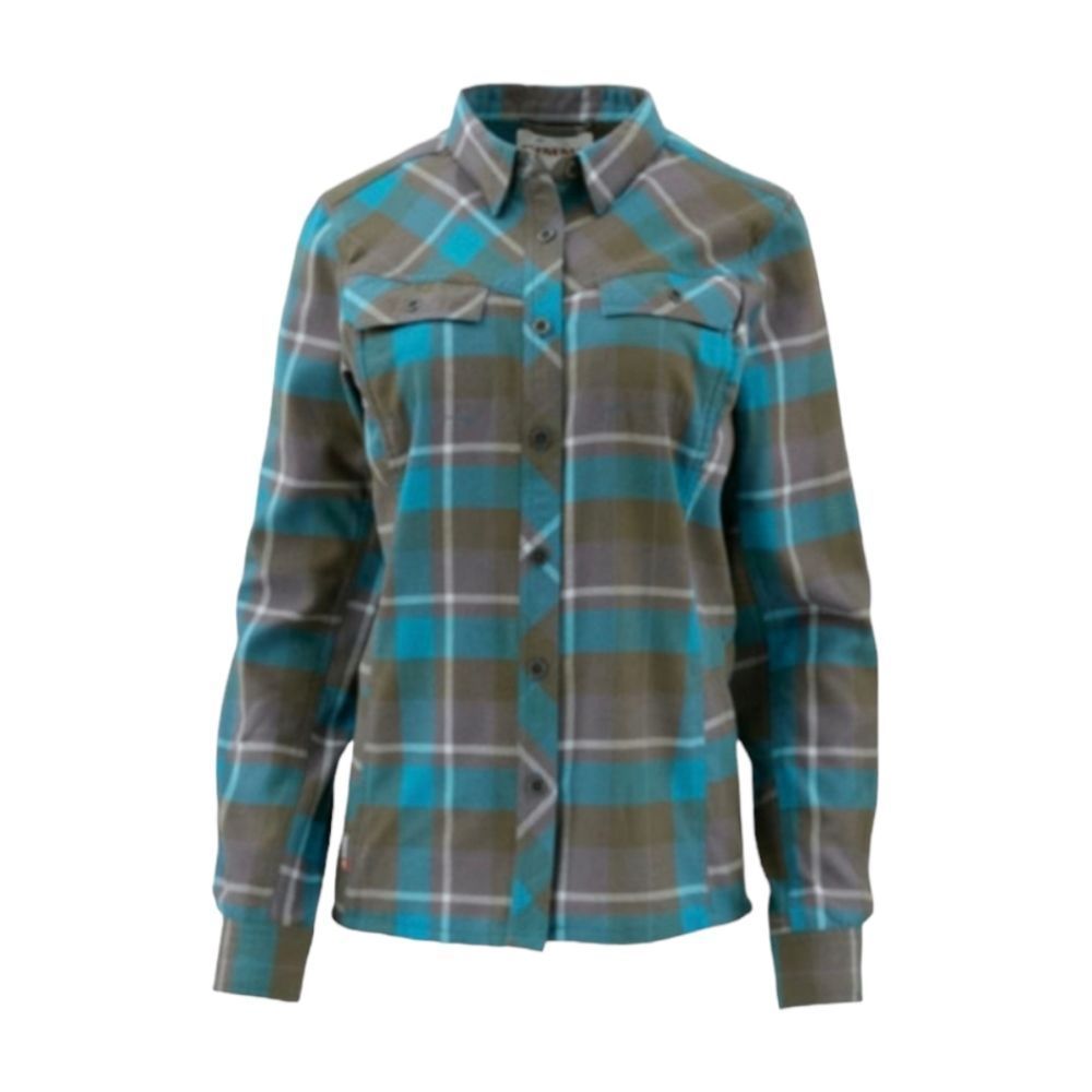 Plaid Button-Up Long-Sleeve Shirt in Teal and Gray